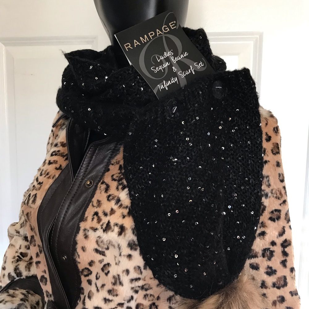 Rampage- Ladies sequin beanie & infinity scarf set